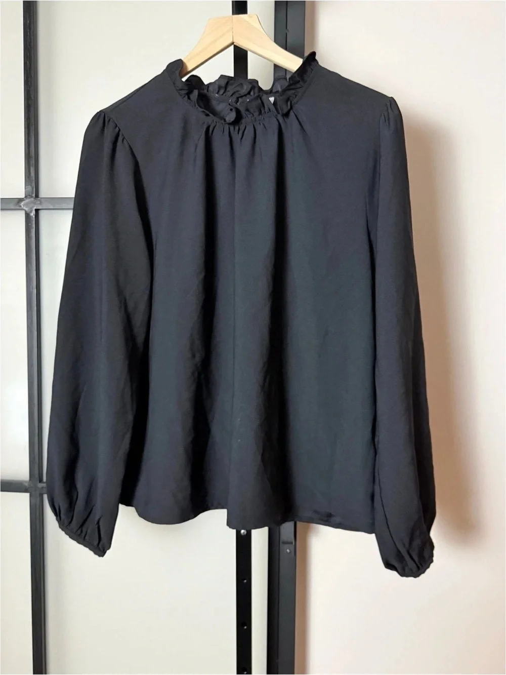 J. Crew Black Ruffle-Neck Long Sleeve Blouse